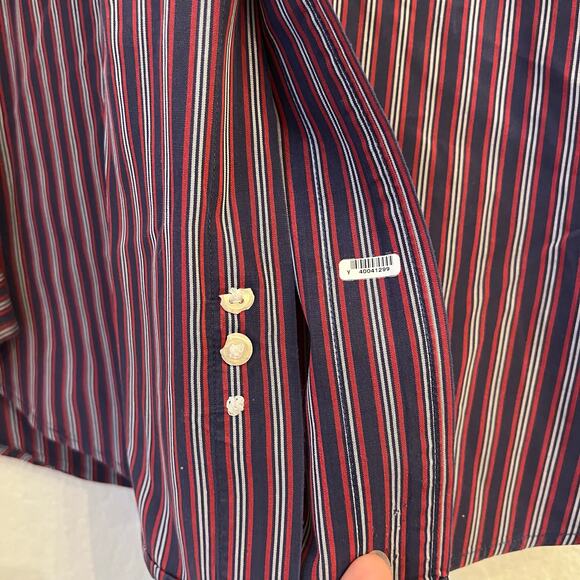Vintage Tommy Hilfiger Shirt Mens XL 90s Button Down Navy Red Vertical Stripe - Picture 12 of 12